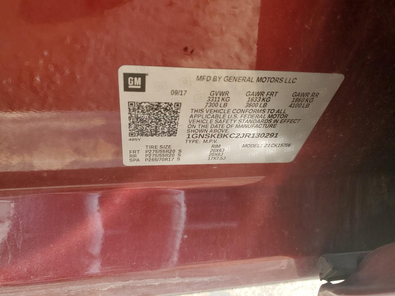 1GNSKBKC2JR130291 2018 Chevrolet Tahoe K1500 Lt