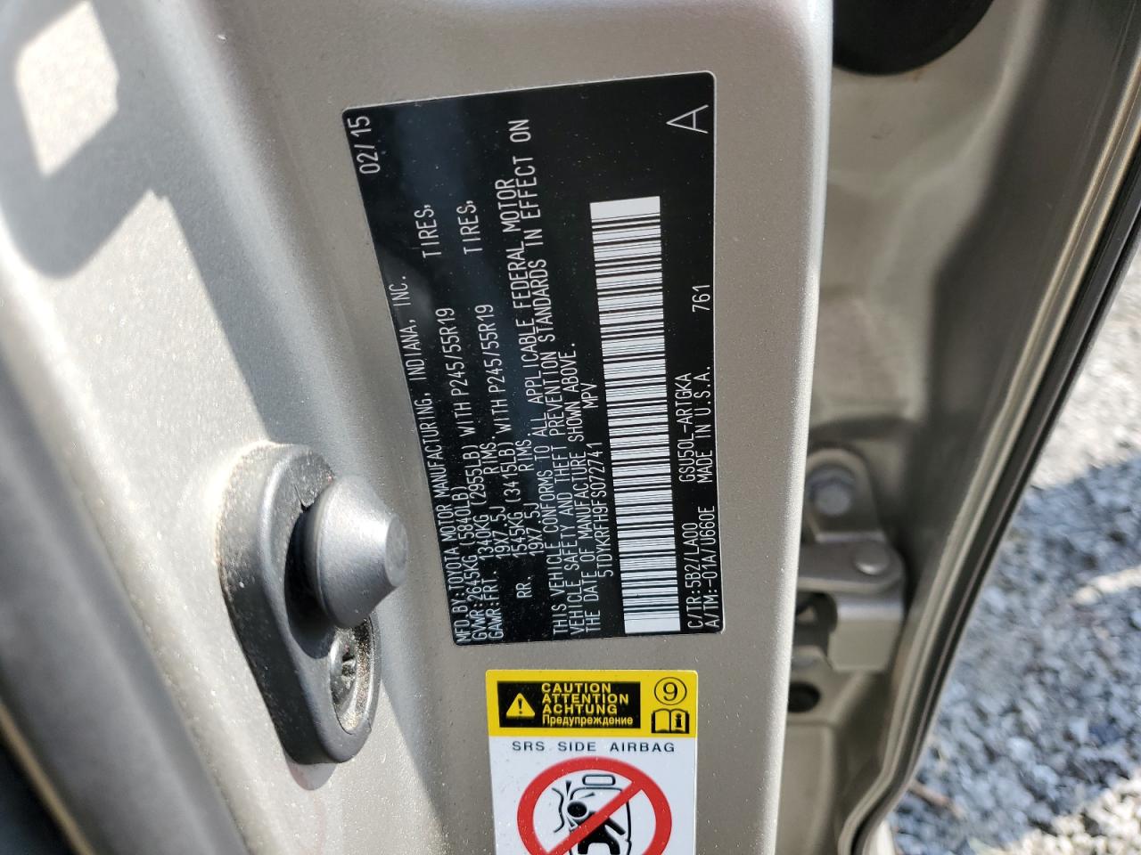 5TDYKRFH9FS072741 2015 Toyota Highlander Limited