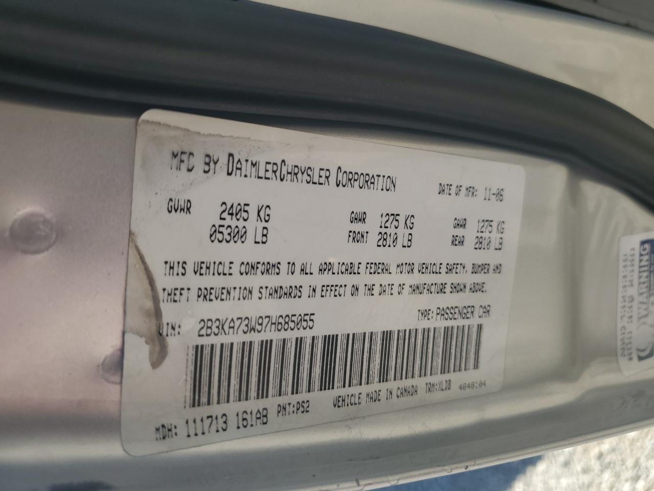 2B3KA73W97H685055 2007 Dodge Charger Srt-8