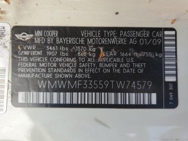 2009 Mini Cooper VIN: WMWMF33559TW74579 Lot: 61637554