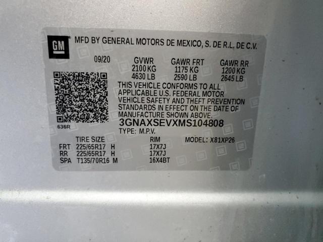 2021 CHEVROLET EQUINOX LS 3GNAXSEVXMS104808  62094714