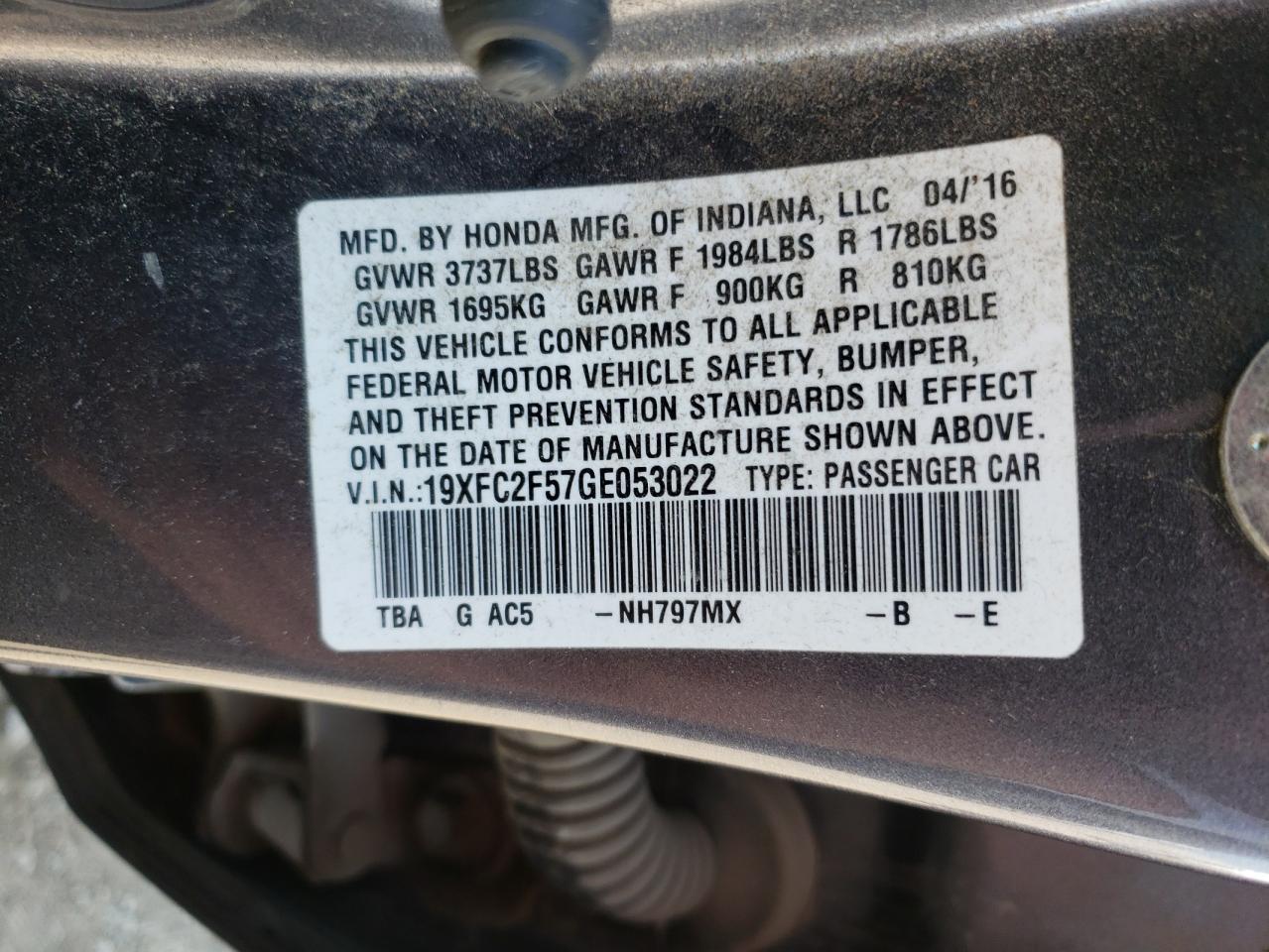 19XFC2F57GE053022 2016 Honda Civic Lx 19XFC2F57GE053022 2016 Honda Civic Lx