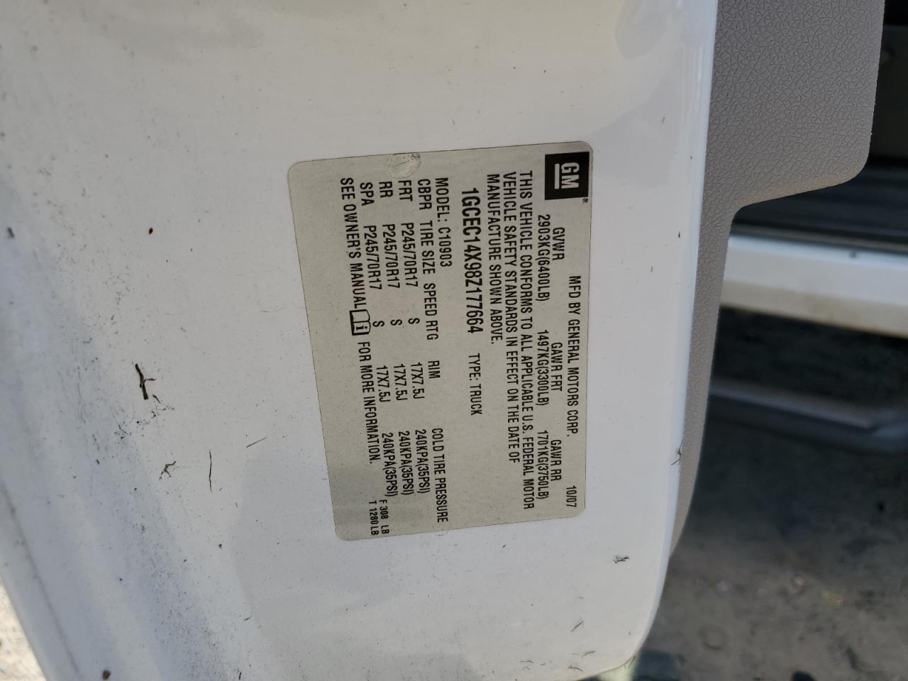 1GCEC14X98Z177664 2008 Chevrolet Silverado C1500