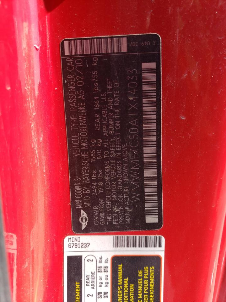 WMWMF7C50ATX44033 2010 Mini Cooper S