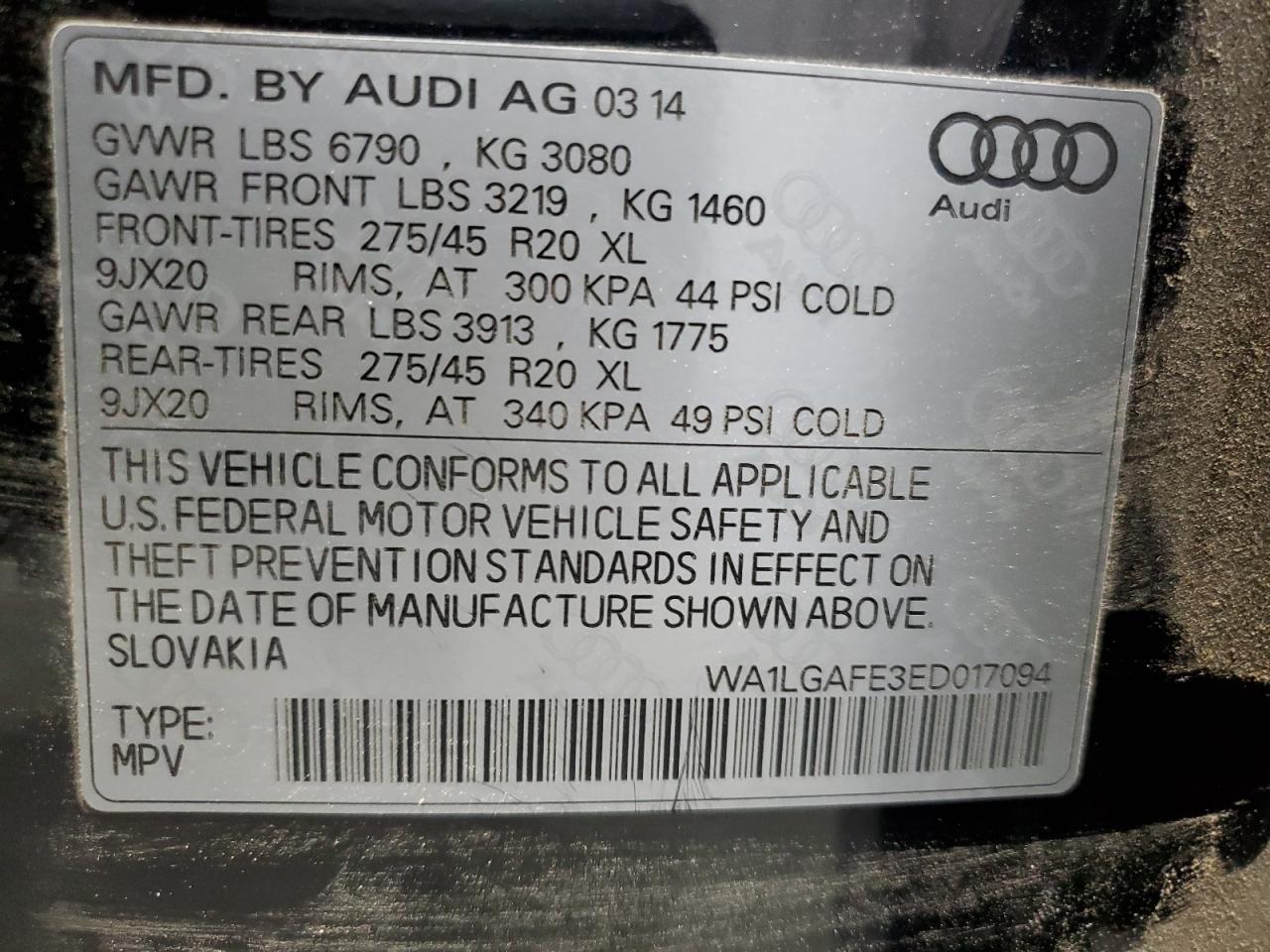 WA1LGAFE3ED017094 2014 Audi Q7 Premium Plus