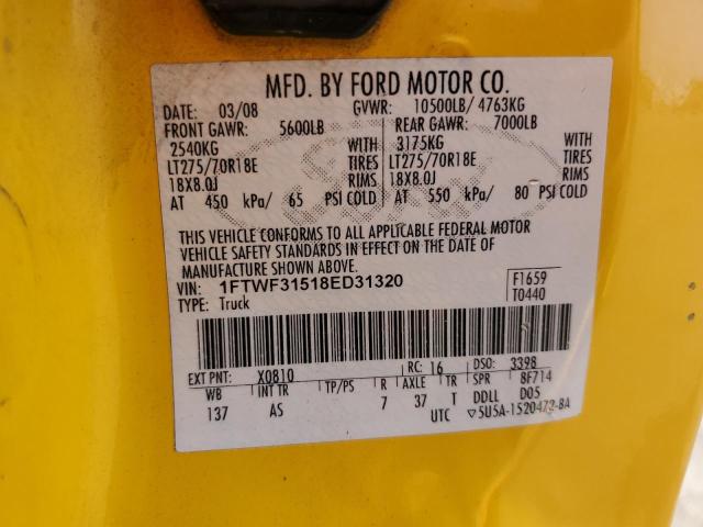 2008 Ford F350 Srw Super Duty VIN: 1FTWF31518ED31320 Lot: 62648084
