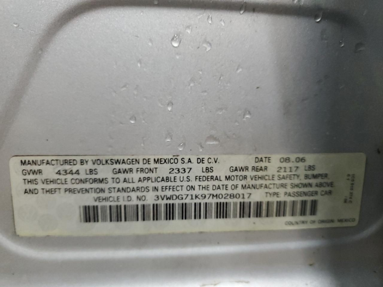 3VWDG71K97M028017 2007 Volkswagen Jetta 2.5 Option Package 2