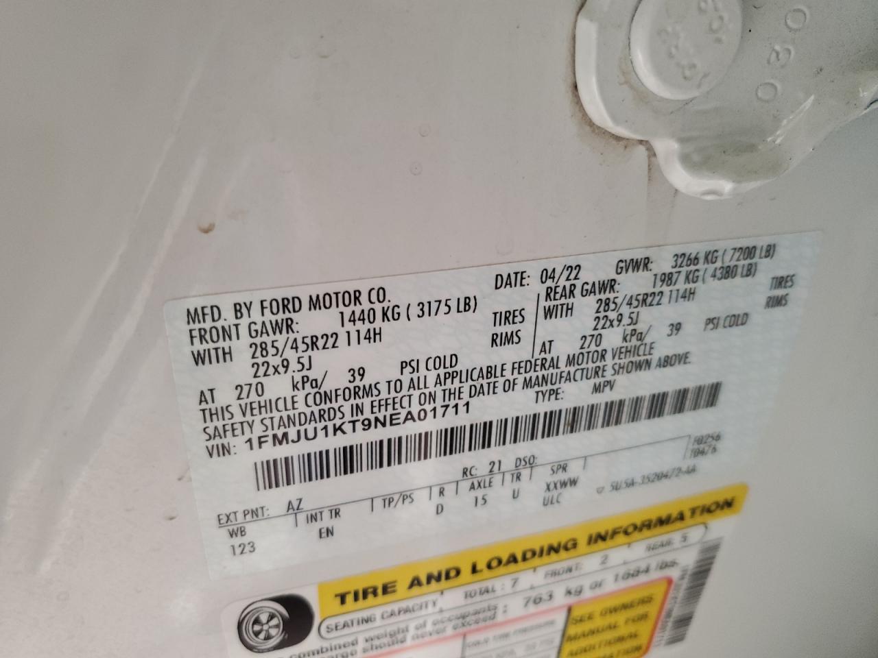 1FMJU1KT9NEA01711 2022 Ford Expedition Limited