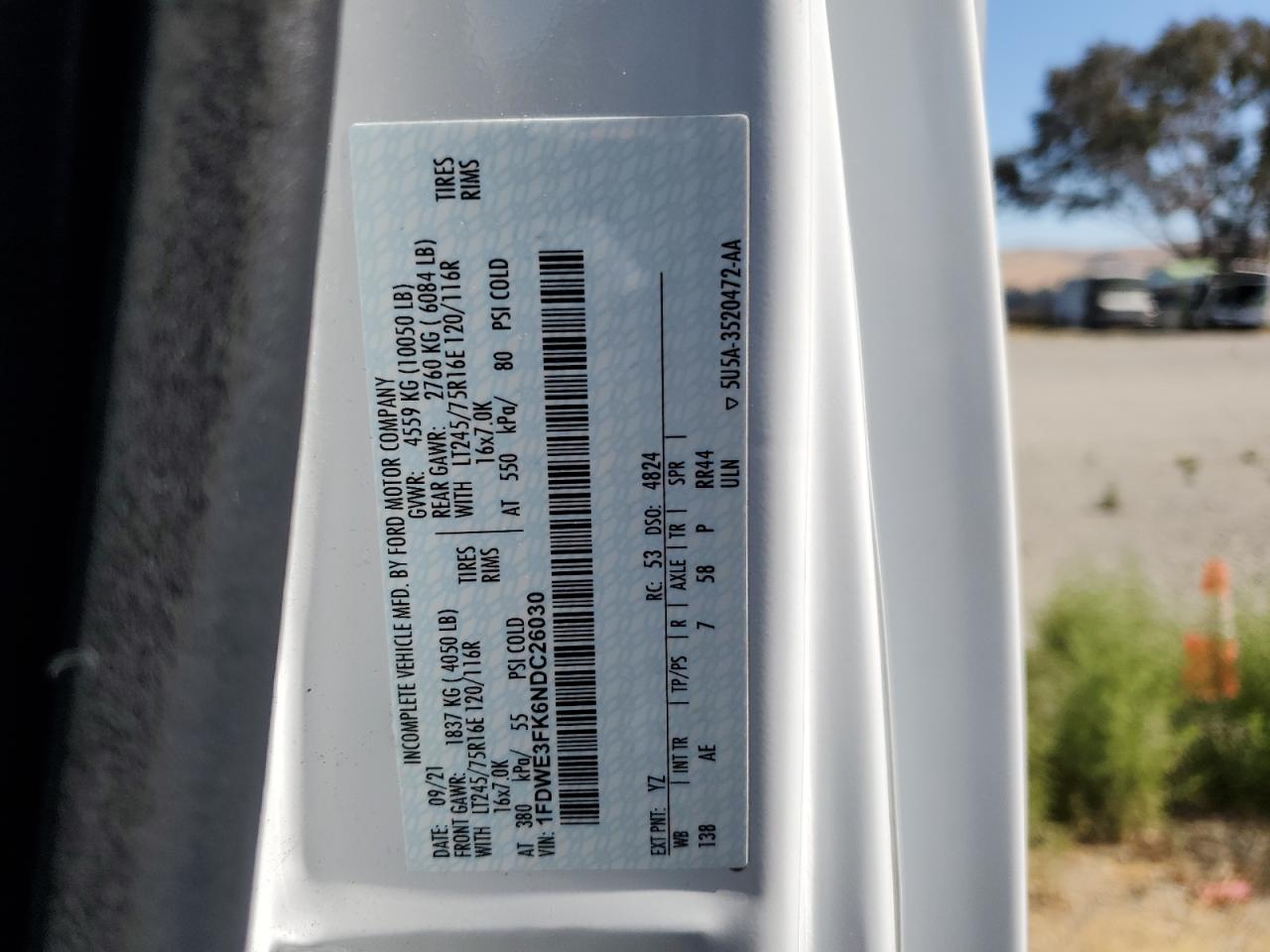 1FDWE3FK6NDC26030 2022 Ford Econoline E350 Super Duty Cutaway Van