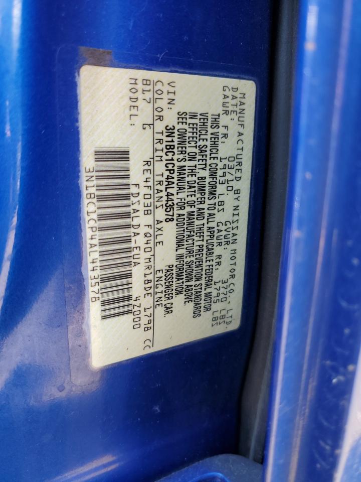 3N1BC1CP4AL443578 2010 Nissan Versa S