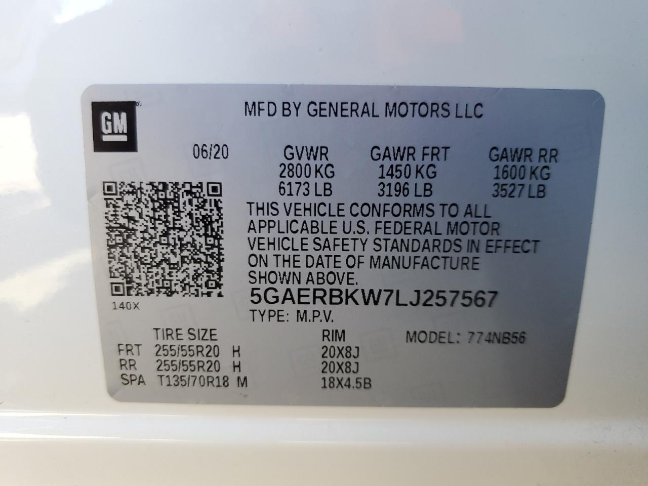 5GAERBKW7LJ257567 2020 Buick Enclave Essence