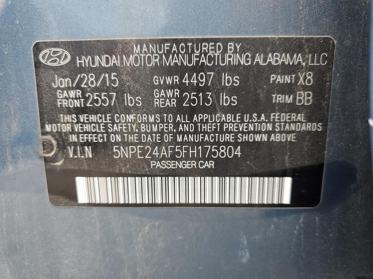 5NPE24AF5FH175804 2015 Hyundai Sonata Se