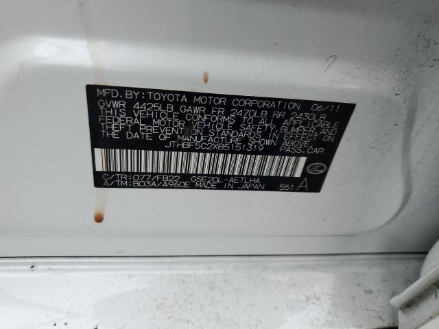 2011 Lexus Is 250 VIN: JTHBF5C2XB5151319 Lot: 61322794