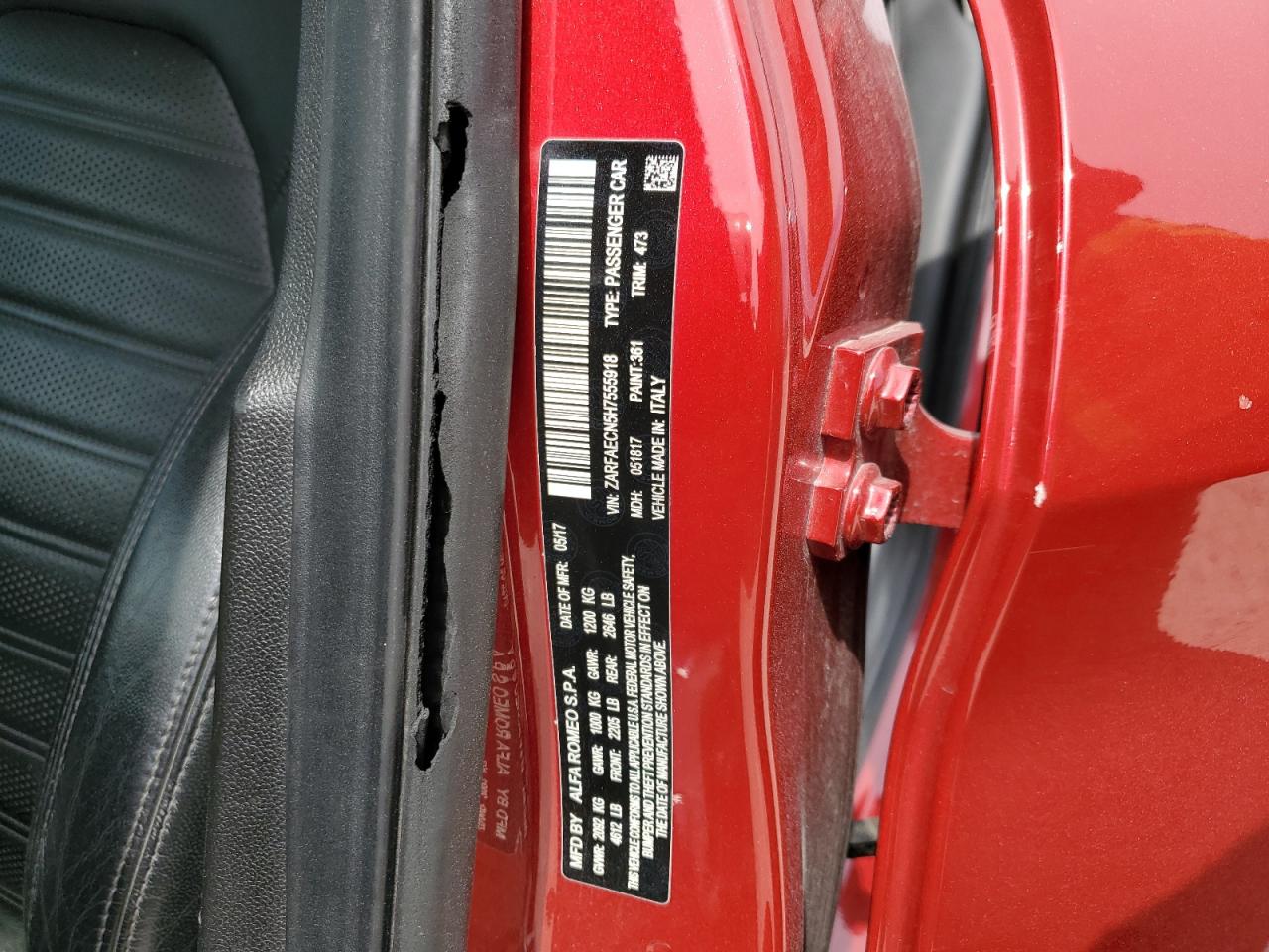 ZARFAECN5H7555918 2017 Alfa Romeo Giulia Ti