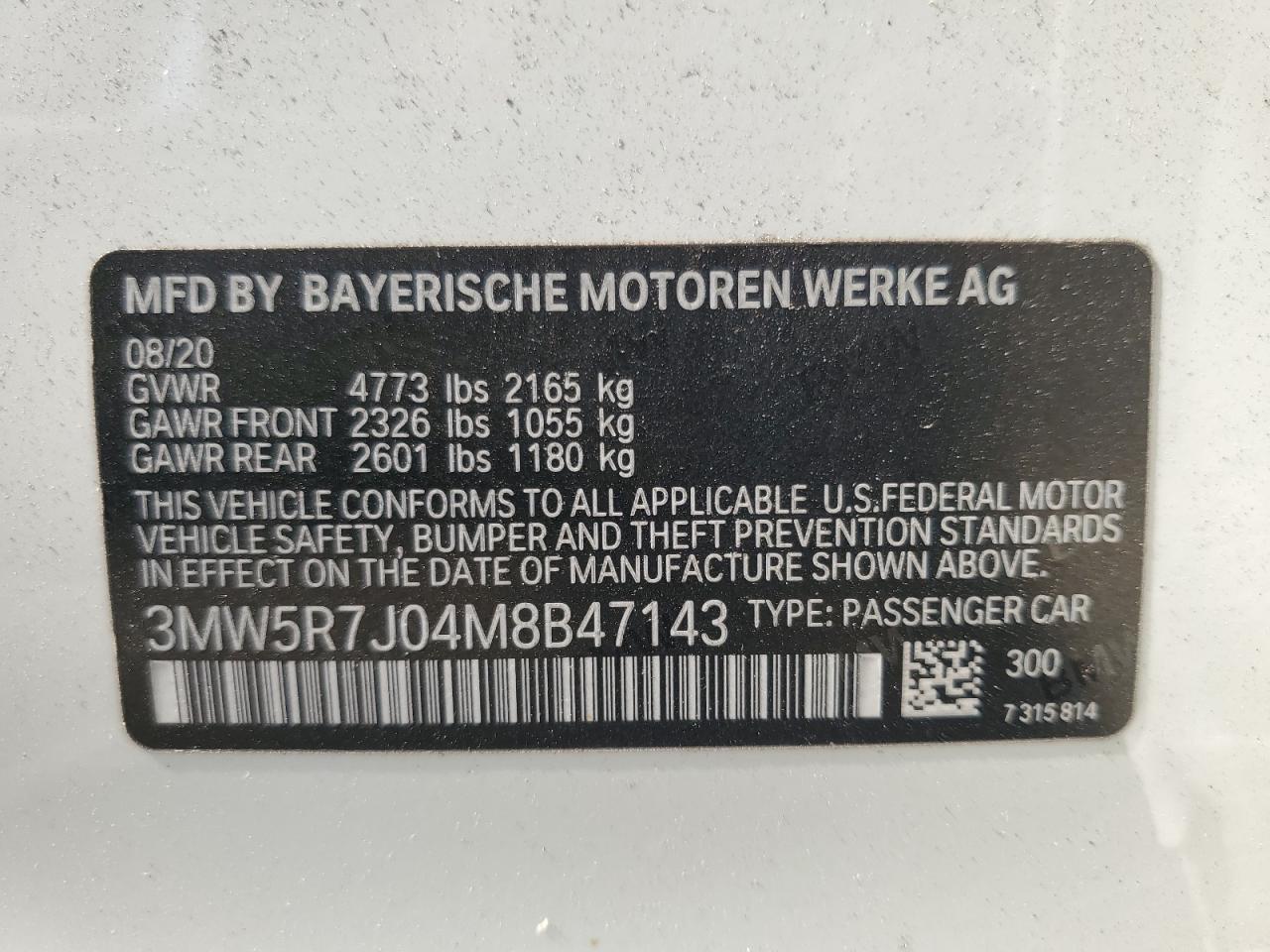 3MW5R7J04M8B47143 2021 BMW 330Xi