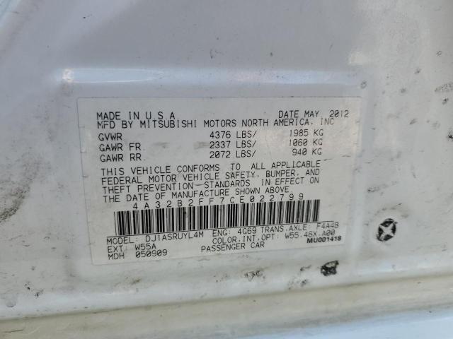 2012 Mitsubishi Galant Fe VIN: 4A32B2FF7CE022799 Lot: 61847854