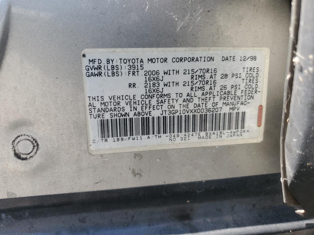 JT3GP10VXX0036207 1999 Toyota Rav4