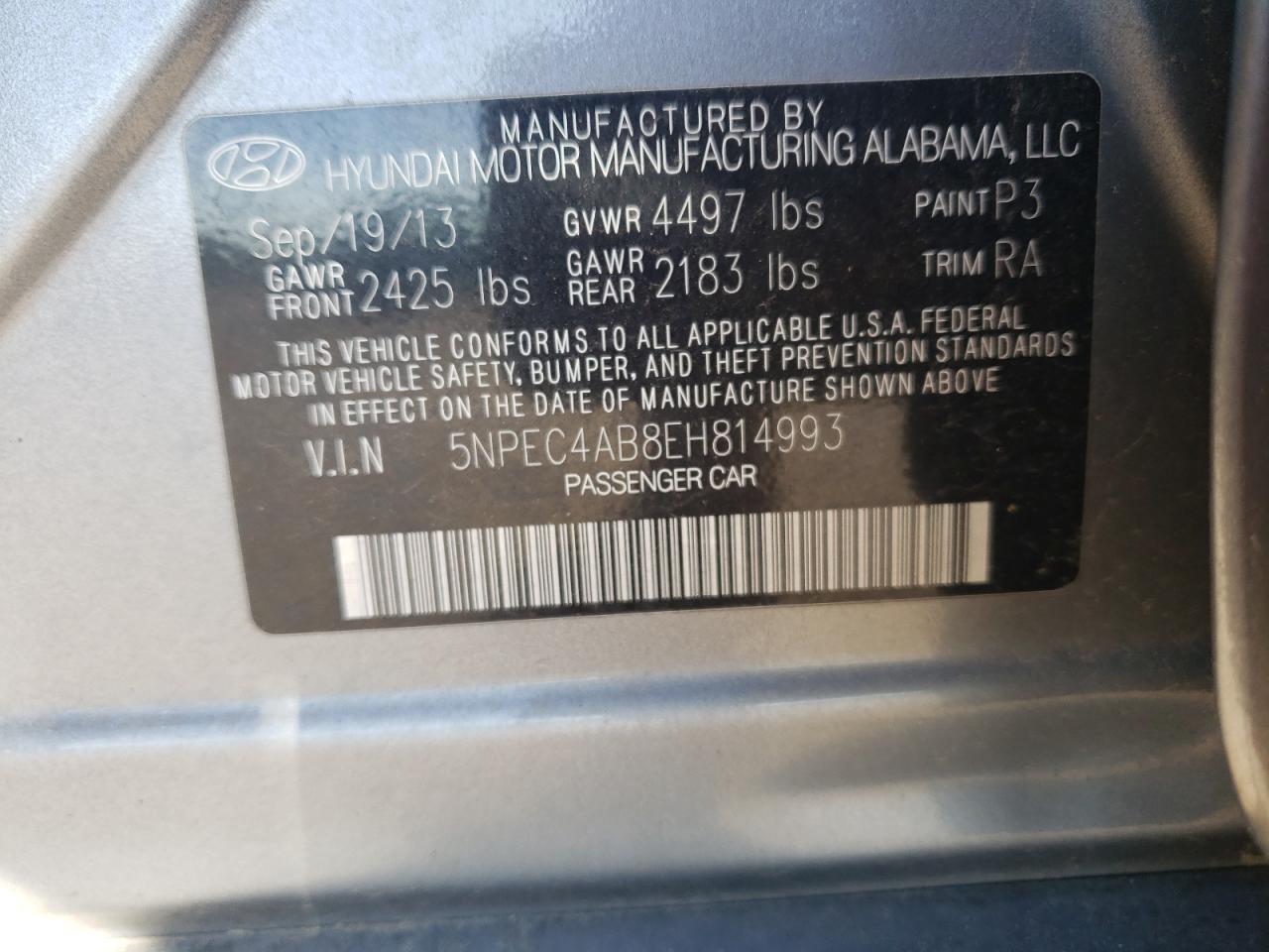 5NPEC4AB8EH814993 2014 Hyundai Sonata Se