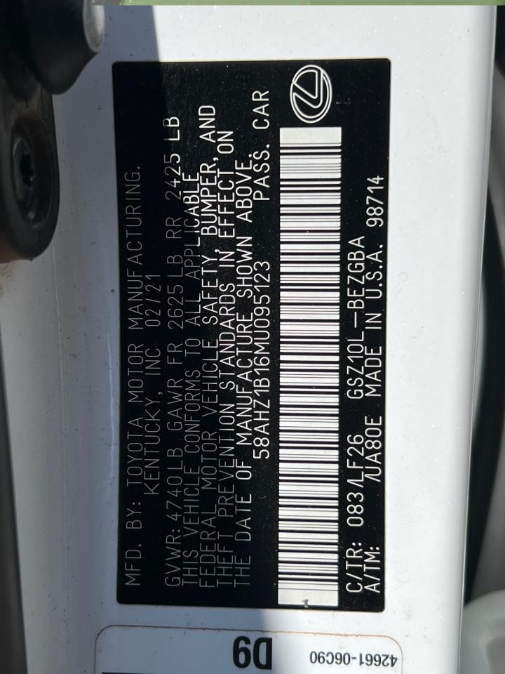 58AHZ1B16MU095123 2021 Lexus Es 350 Base