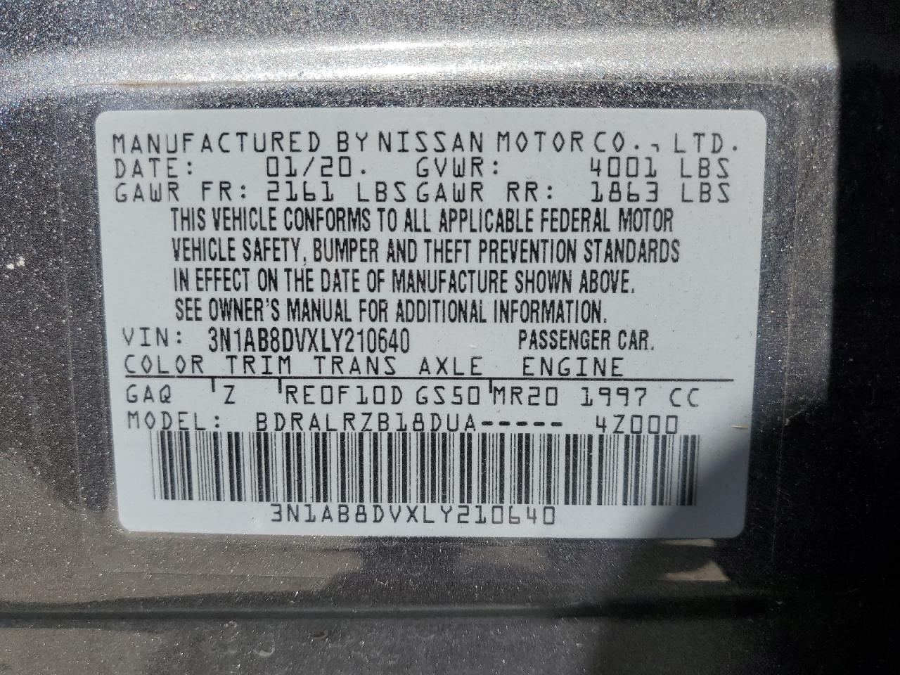 3N1AB8DVXLY210640 2020 Nissan Sentra Sr