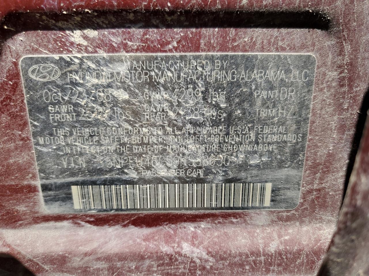 5NPEU46C59H538650 2009 Hyundai Sonata Se