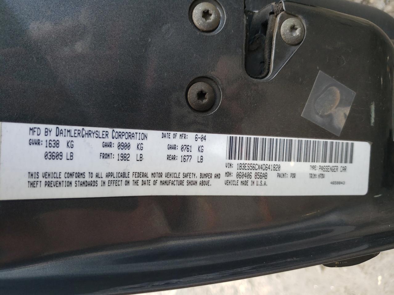 1B3ES56CX4D641820 2004 Dodge Neon Sxt