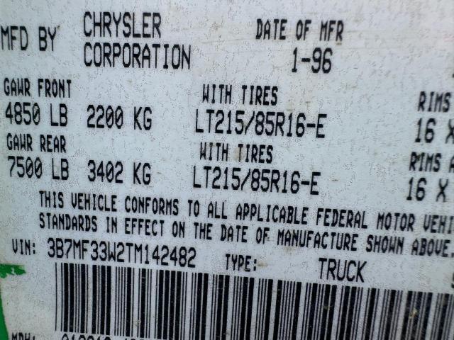 1996 Dodge Ram 3500 VIN: 3B7MF33W2TM142482 Lot: 62012874