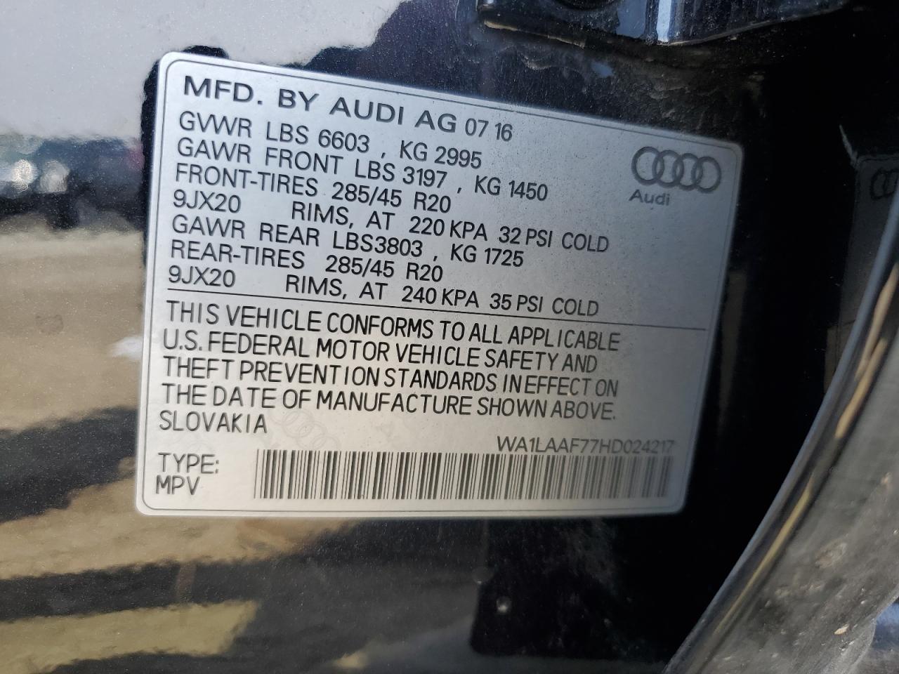 WA1LAAF77HD024217 2017 Audi Q7 Premium Plus