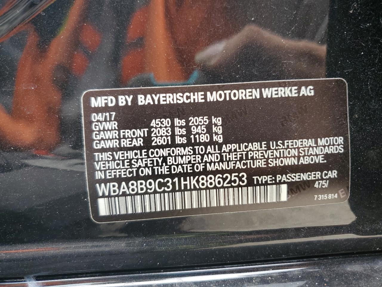 WBA8B9C31HK886253 2017 BMW 330 I