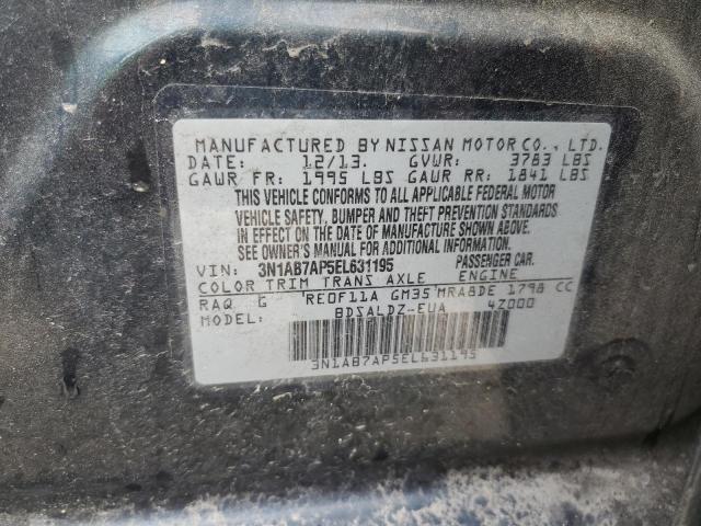 2014 Nissan Sentra S VIN: 3N1AB7AP5EL631195 Lot: 62500454