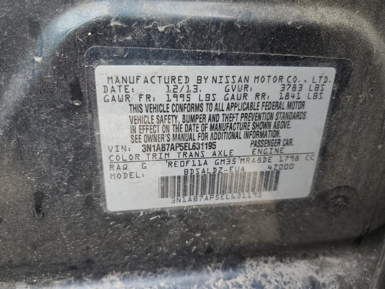 3N1AB7AP5EL631195 2014 Nissan Sentra S