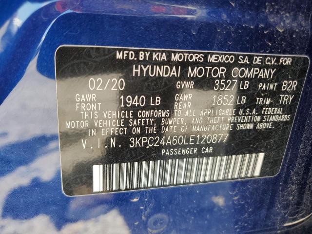 2020 Hyundai Accent Se VIN: 3KPC24A60LE120877 Lot: 61507334