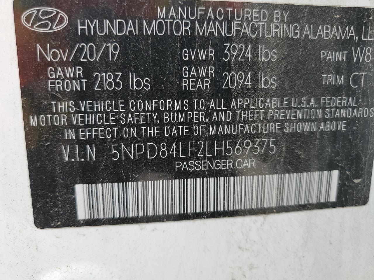 2020 Hyundai Elantra Sel vin: 5NPD84LF2LH569375