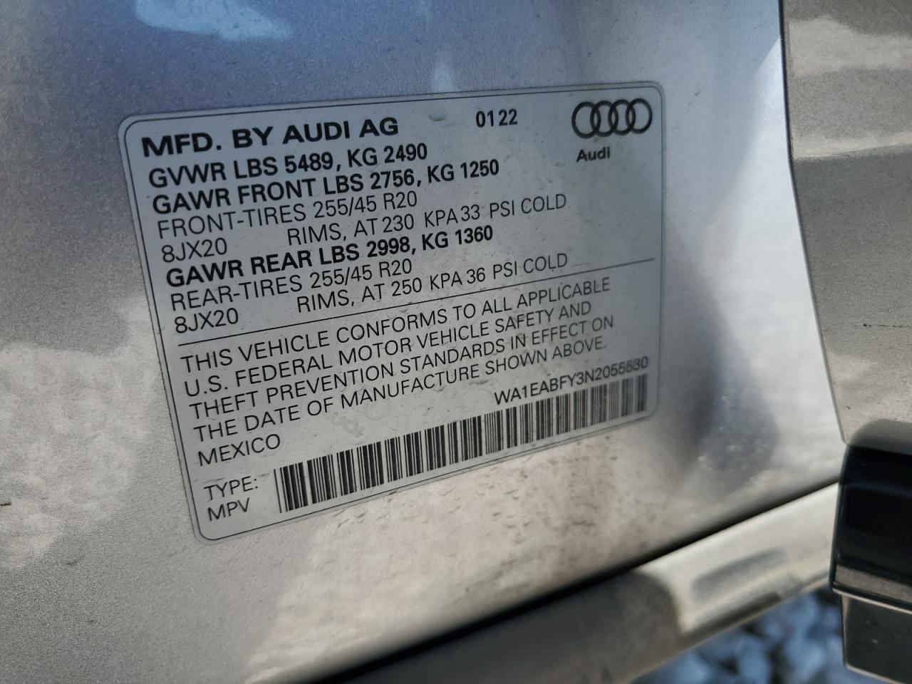 WA1EABFY3N2055530 2022 Audi Q5 Premium Plus 45