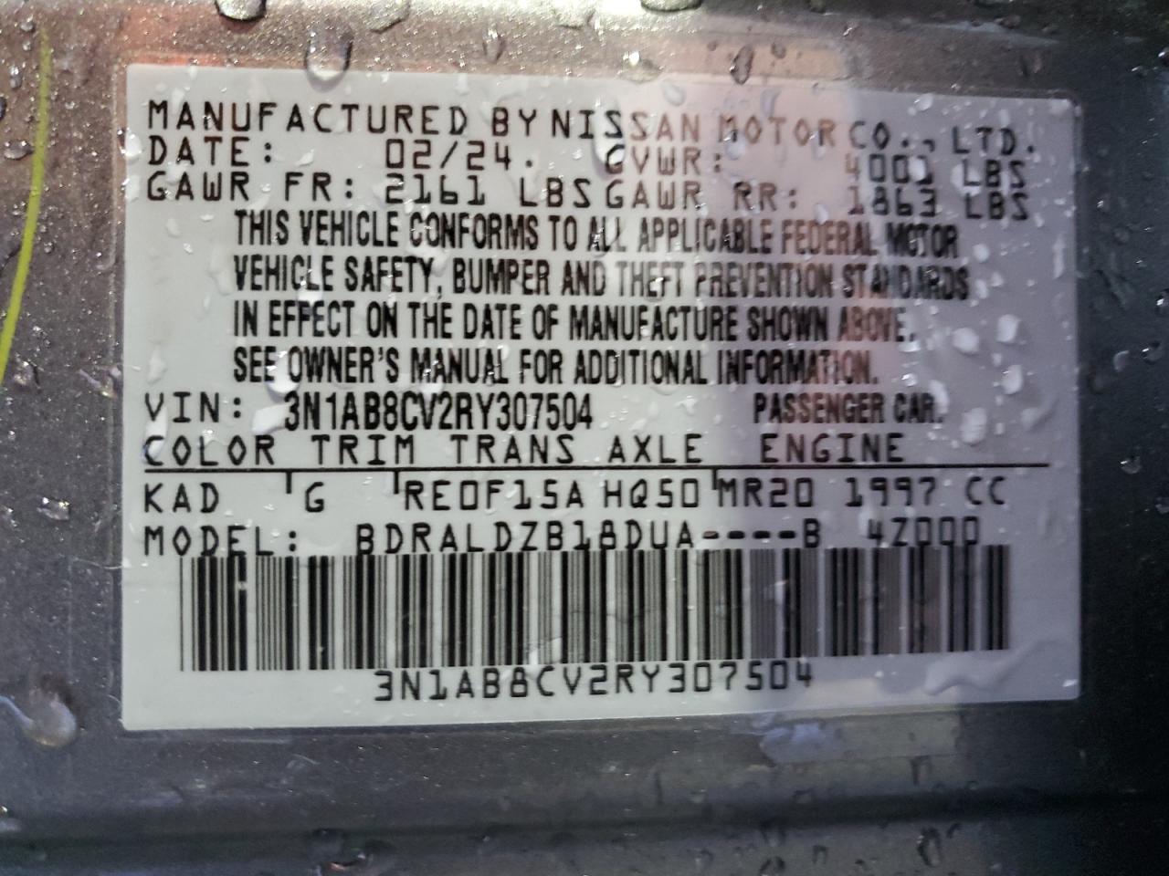 3N1AB8CV2RY307504 2024 Nissan Sentra Sv