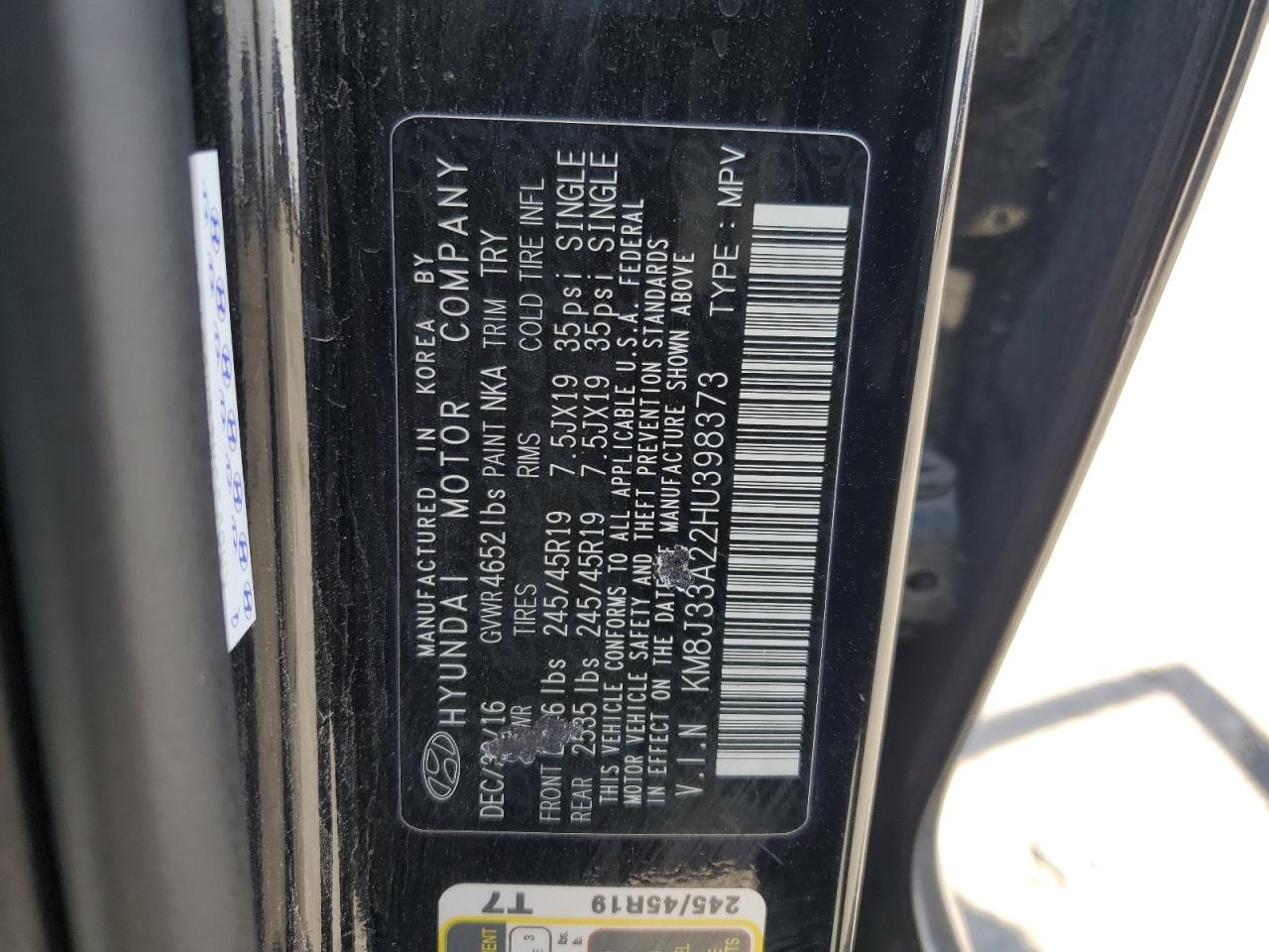 KM8J33A22HU398373 2017 Hyundai Tucson Limited