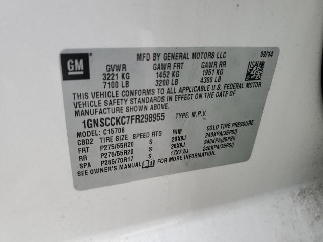 2015 Chevrolet Tahoe C1500 Ltz VIN: 1GNSCCKC7FR298955 Lot: 62882944