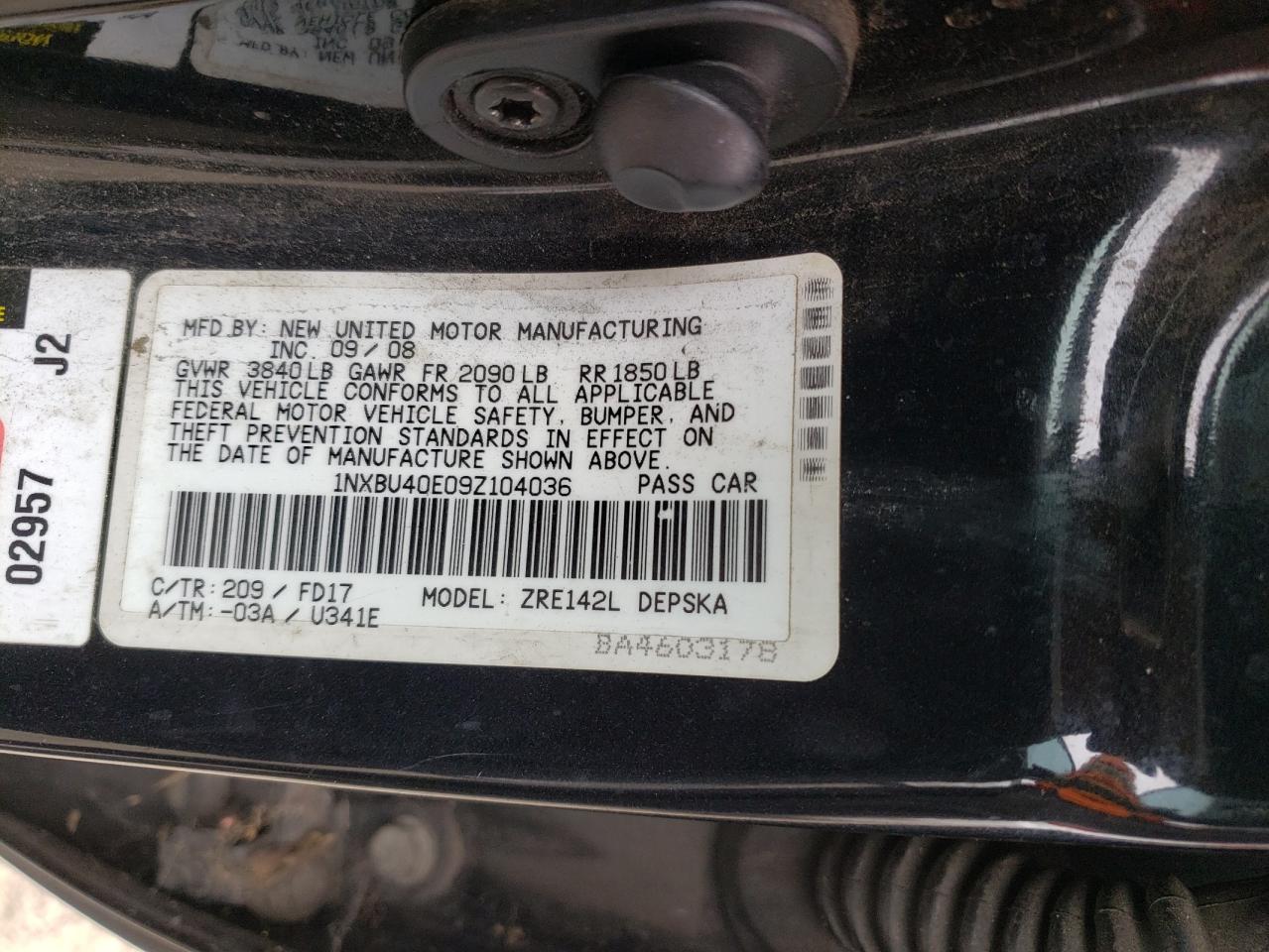 1NXBU40E09Z104036 2009 Toyota Corolla Base