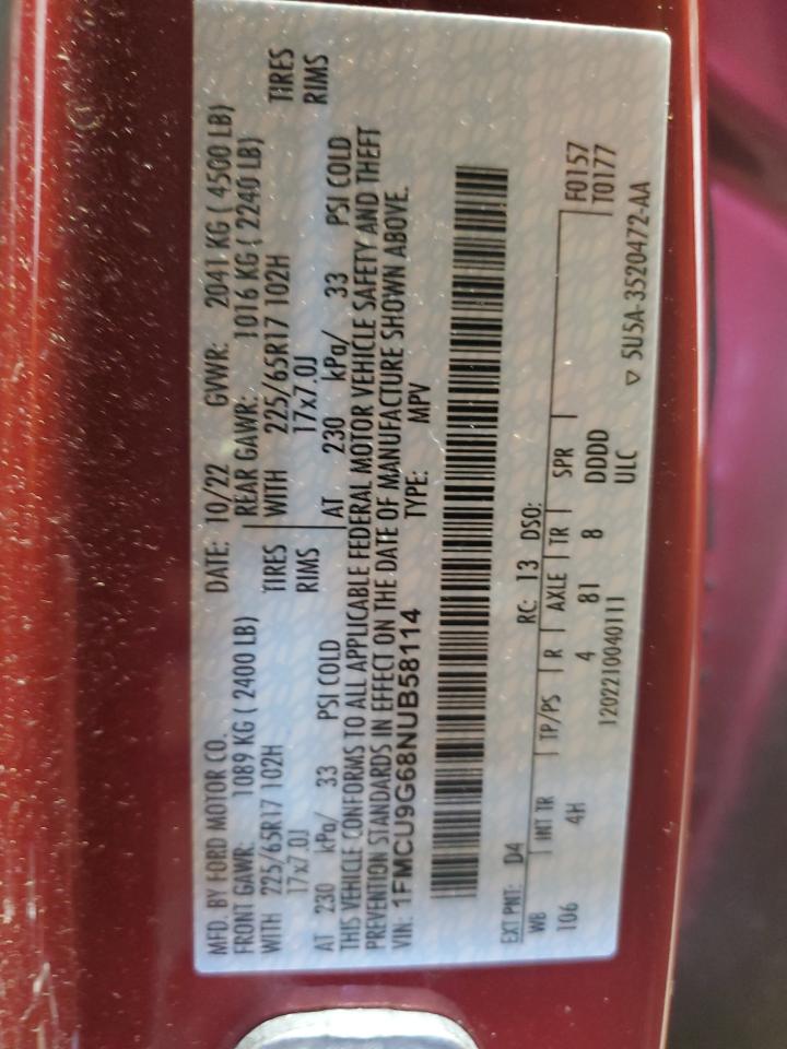 1FMCU9G68NUB58114 2022 Ford Escape Se