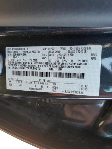 2022 Ford Escape Se VIN: 1FMCU9G67NUA20970 Lot: 60952944