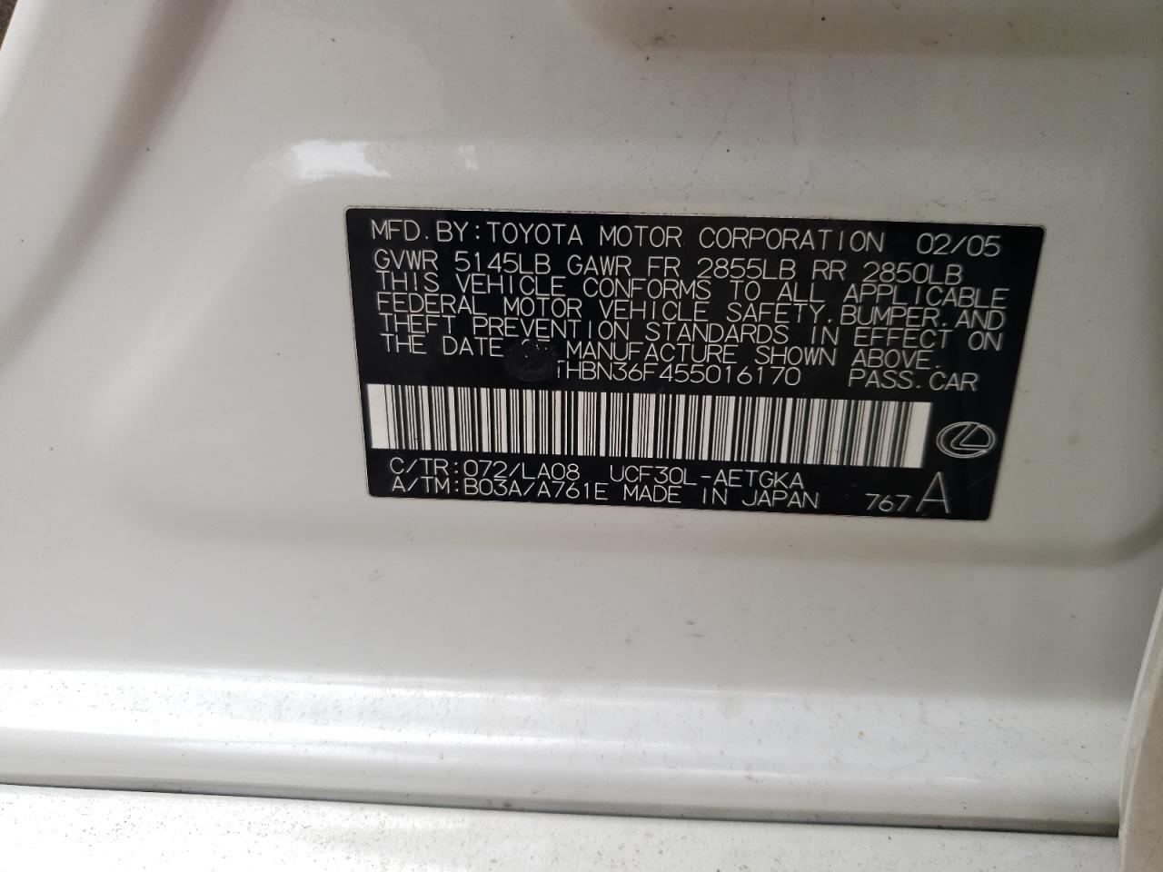 JTHBN36F455016170 2005 Lexus Ls 430