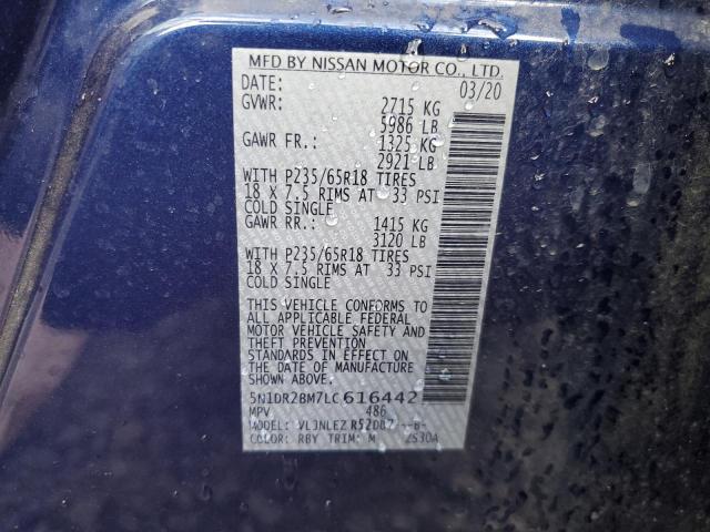 2020 Nissan Pathfinder Sv VIN: 5N1DR2BM7LC616442 Lot: 62082114