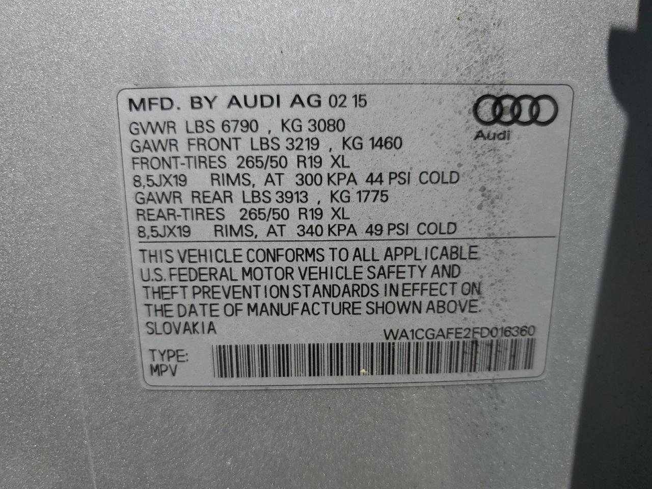 WA1CGAFE2FD016360 2015 Audi Q7 Premium