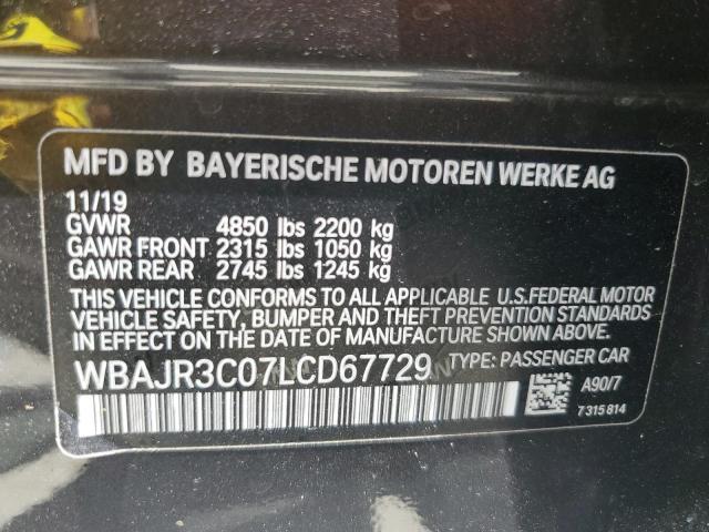2020 BMW 530 I VIN: WBAJR3C07LCD67729 Lot: 61037134