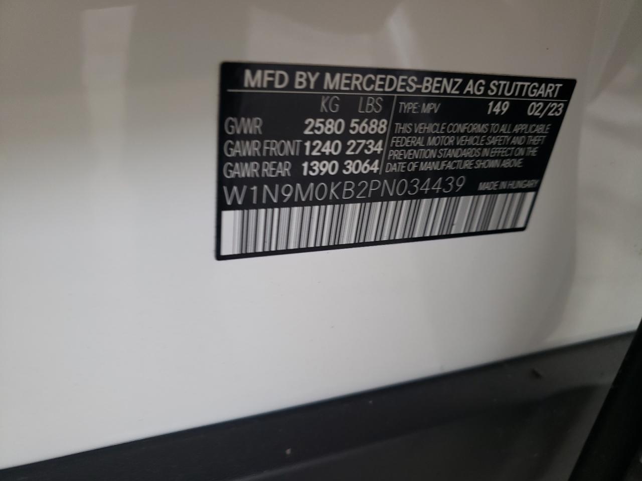 W1N9M0KB2PN034439 2023 Mercedes-Benz Eqb 300 4Matic