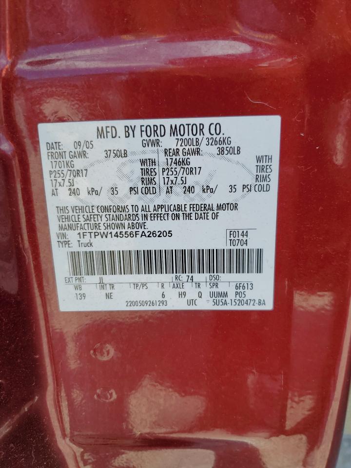 1FTPW14556FA26205 2006 Ford F150 Supercrew