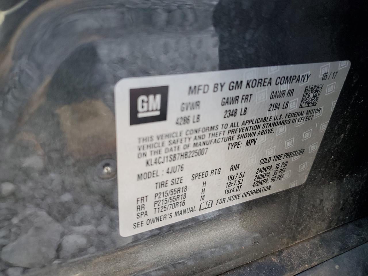 KL4CJ1SB7HB225007 2017 Buick Encore Sport Touring