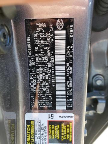 VIN 4T1B11HKXKU183514 2019 Toyota Camry, L no.12