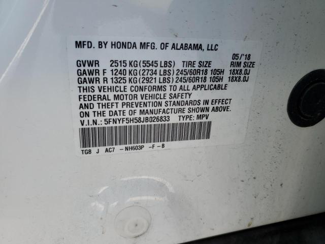 2018 HONDA PILOT EXL - 5FNYF5H58JB026833
