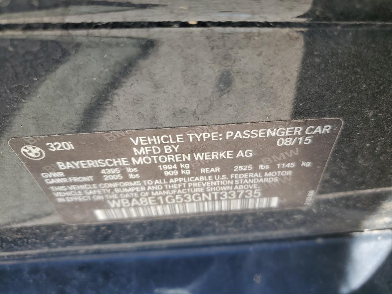 WBA8E1G53GNT33735 2016 BMW 320 I